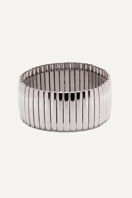 Brățară Elastic Bangle Silver din inox argintiu, design tip manșetă striată - Marizzo