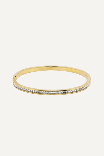 Brățară Tennis White Bangle Gold din inox auriu cu pietre zirconia pătrate montate canal - Marizzo