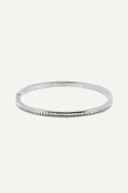 Brățară Tennis White Bangle din inox argintiu cu pietre zirconia pătrate montate canal - Marizzo
