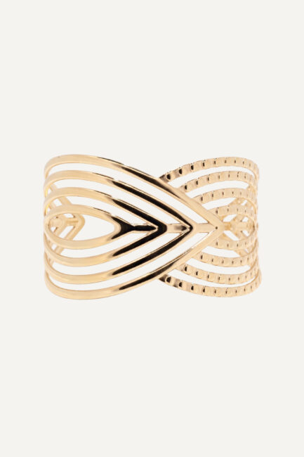 Brățară Twist Gold din inox auriu, design geometric ajurat cu linii încrucișate - Marizzo