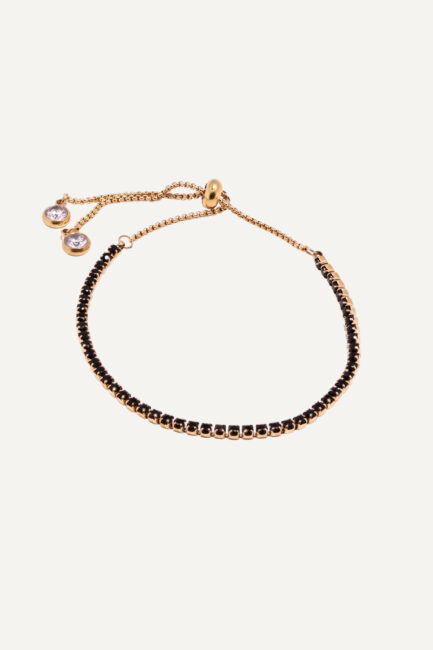 Brățară Tennis Black Gold din inox auriu cu pietre zirconia negre și închidere ajustabilă - Marizzo