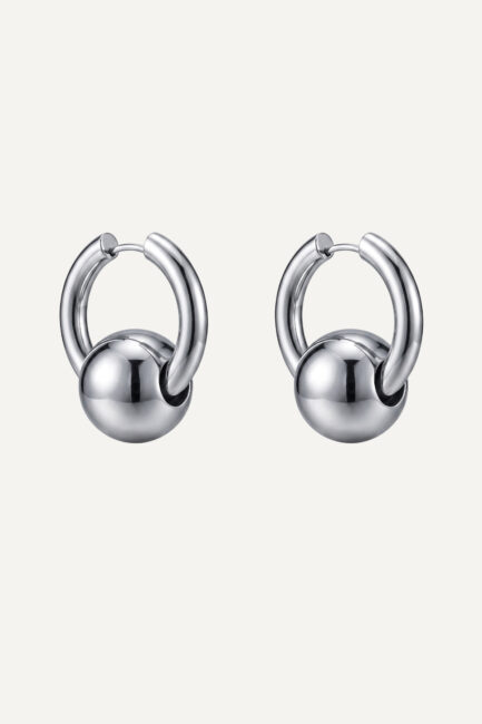 Cercei Hoop Ball Silver din inox argintiu, creole cu bilă detașabilă - Marizzo