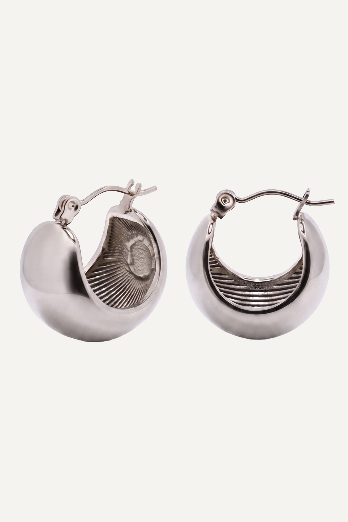 Cercei-din-inox-Marizzo-Chunky-Silver-PR-01 Cercei Chunky Silver din inox argintiu, design bombat cu interior texturat - Marizzo
