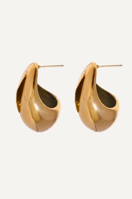 Cercei Waterdrop Gold din inox auriu, design bombat tip picătură - Marizzo