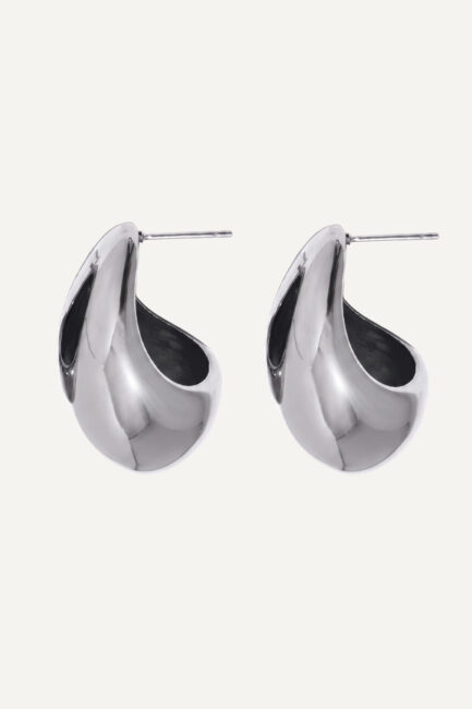 Cercei Waterdrop Silver din inox argintiu, design bombat tip picătură - Marizzo