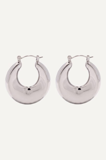 Cercei Hollow Hoop Silver din inox argintiu, design creolă statement - Marizzo