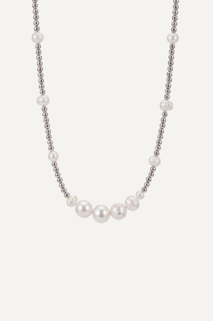 Colier Beads and Pearls din inox argintiu cu perle naturale de cultură - Marizzo
