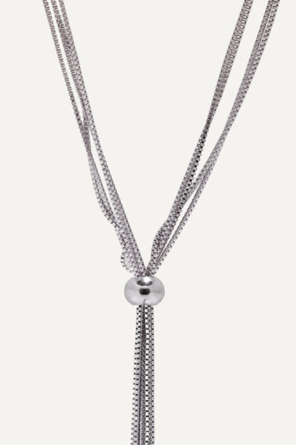 Lanț Chain Long Pendant din inox argintiu, design lariat cu bilă mobilă și franjuri - Marizzo